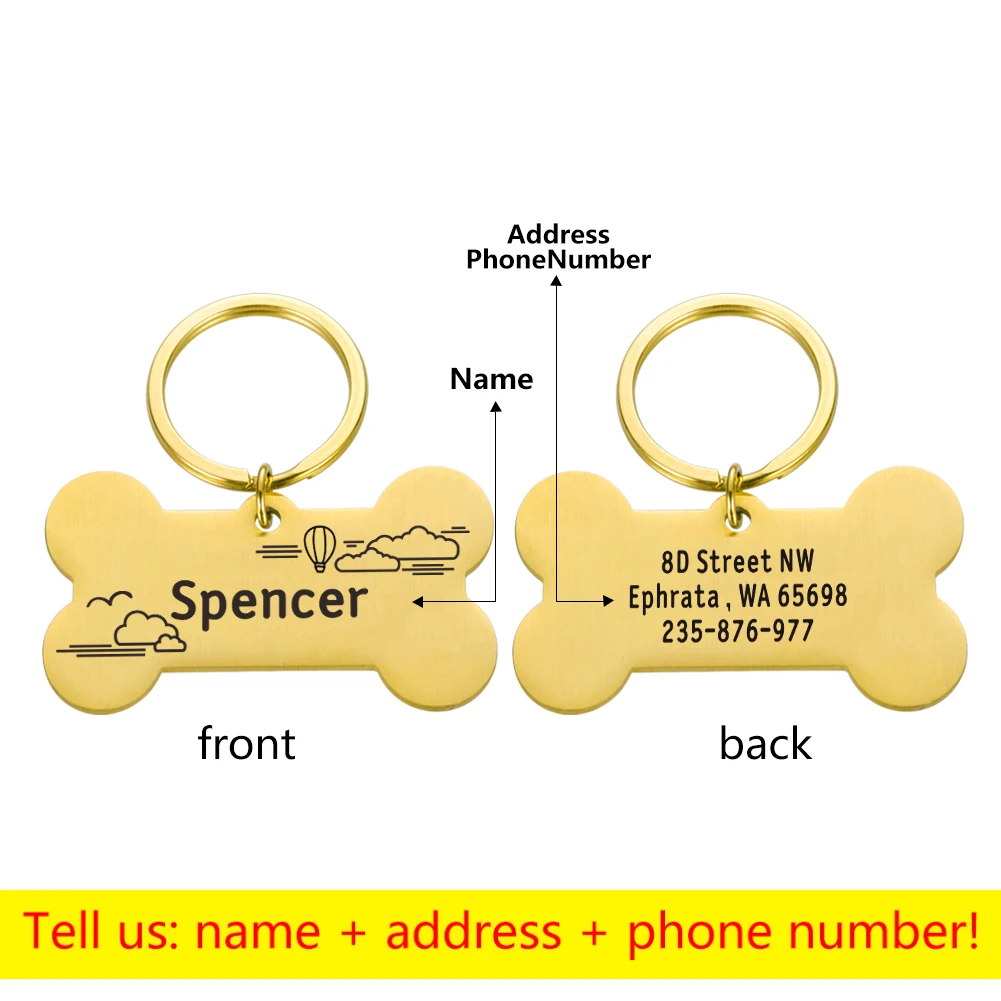 Personalized Collar Pet ID Tag Engraved Pet ID Name for Cat Puppy Dog Tag Pendant Keyring Bone Tag Pet Accessories Dropshipping 