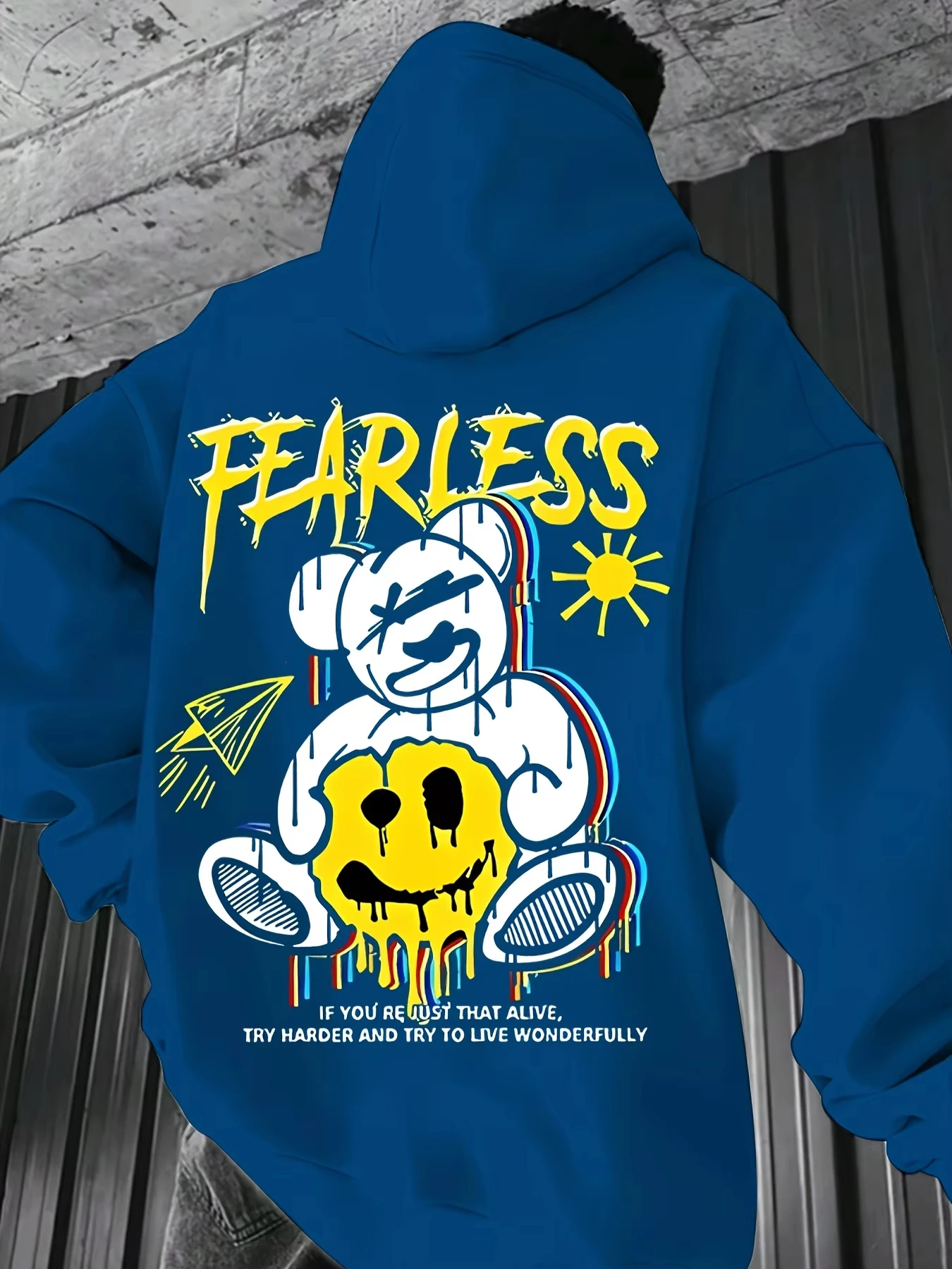 Autumn Men's Teddy Bear Graffiti Printed Hoodie