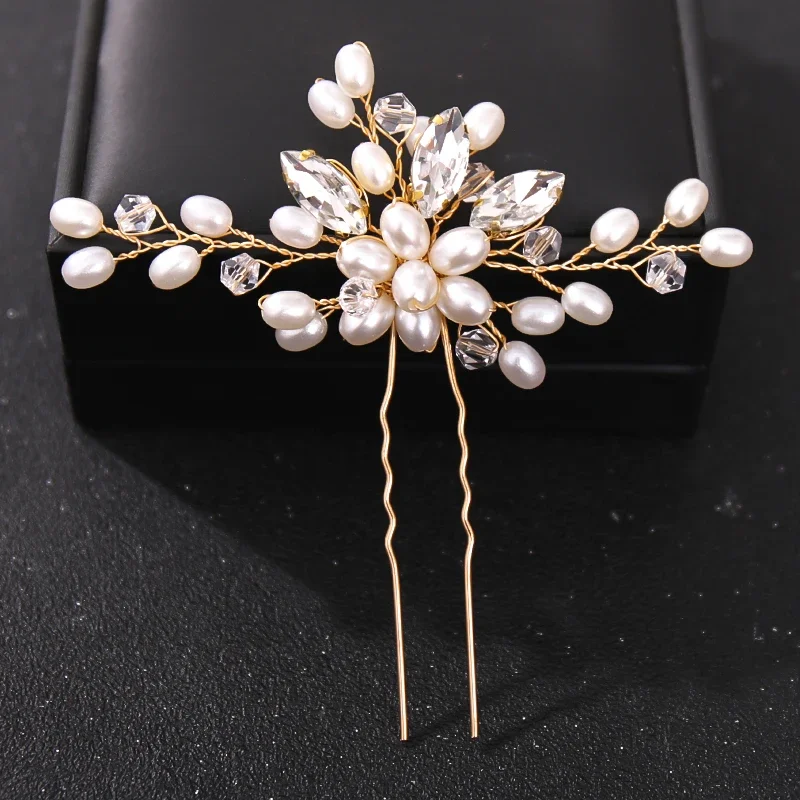 Crystal Pearl Flower Hair Pins Clips For Women Bride Hair Jewelry Wedding Accessories Rhinestone Prom Hairpin Headpiece