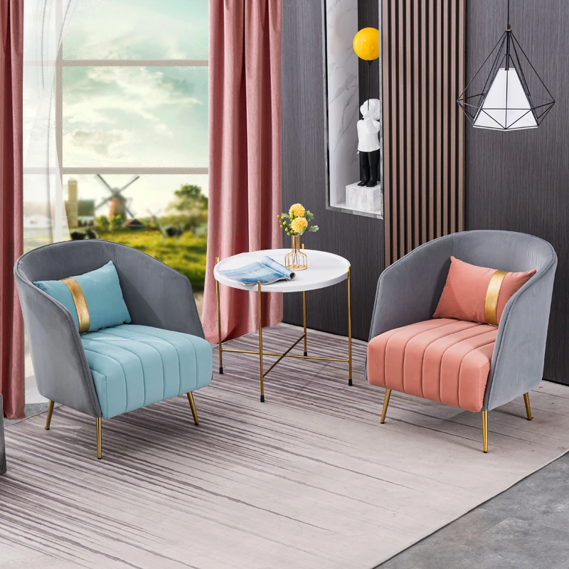 Living Room Armchair Reception Room Lounge Furniture Light Luxury Single Sofa Fashion Fabric Contrast Color Lazy Leisure Sofa