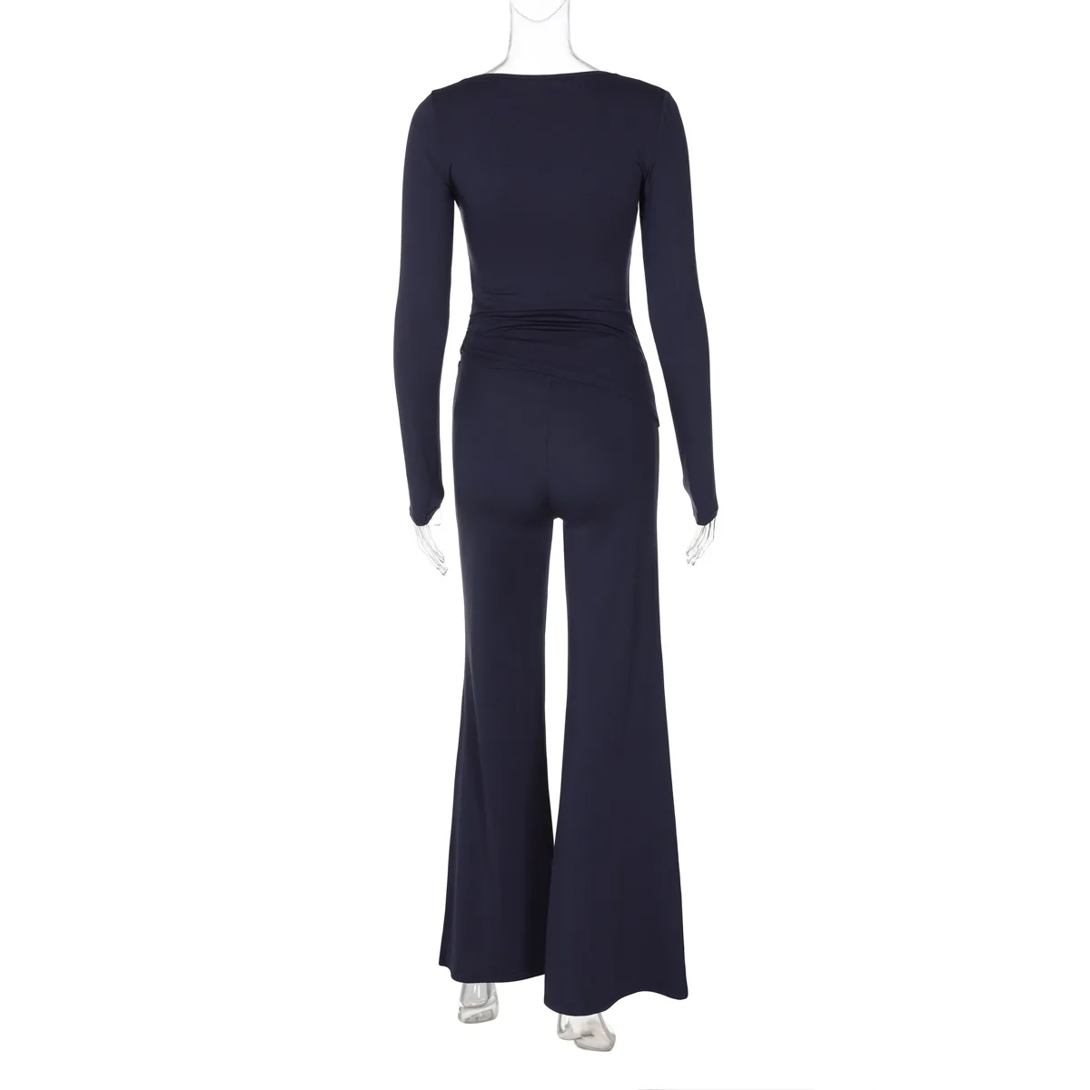 Fashion Autumn 2 Piece-Set Female Flared Pants Streetwear Slim Pleated Long Sleeve Casual Outfits Women's Pants Sets