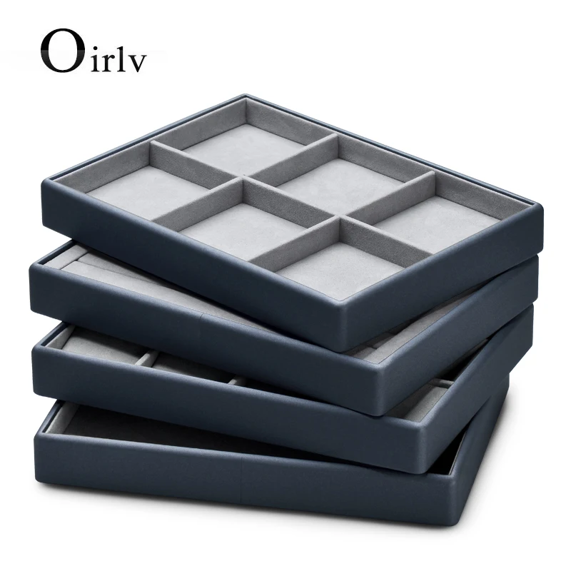 Oirlv Schmuck Display Tablett Leder blau Gitter Halskette Ring Tablett grau Schmuck Tabletts Veranstalter Lagerung Schmuck Tablett Display Tabletts