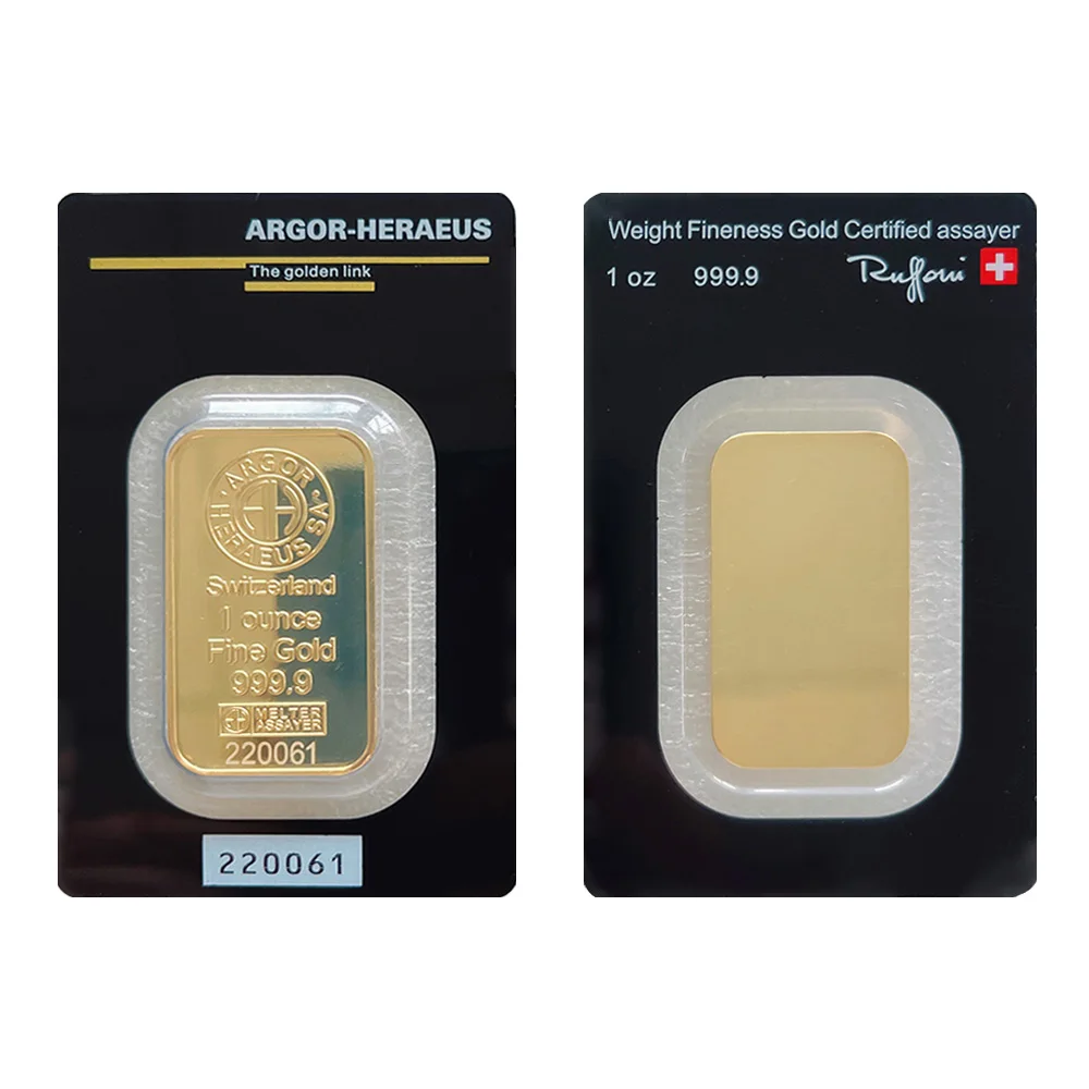 Premium 1oz/50g Switzerland Argor Gold Bar - Sealed 24K Gold Plated Ingot with Unique Serial Number
