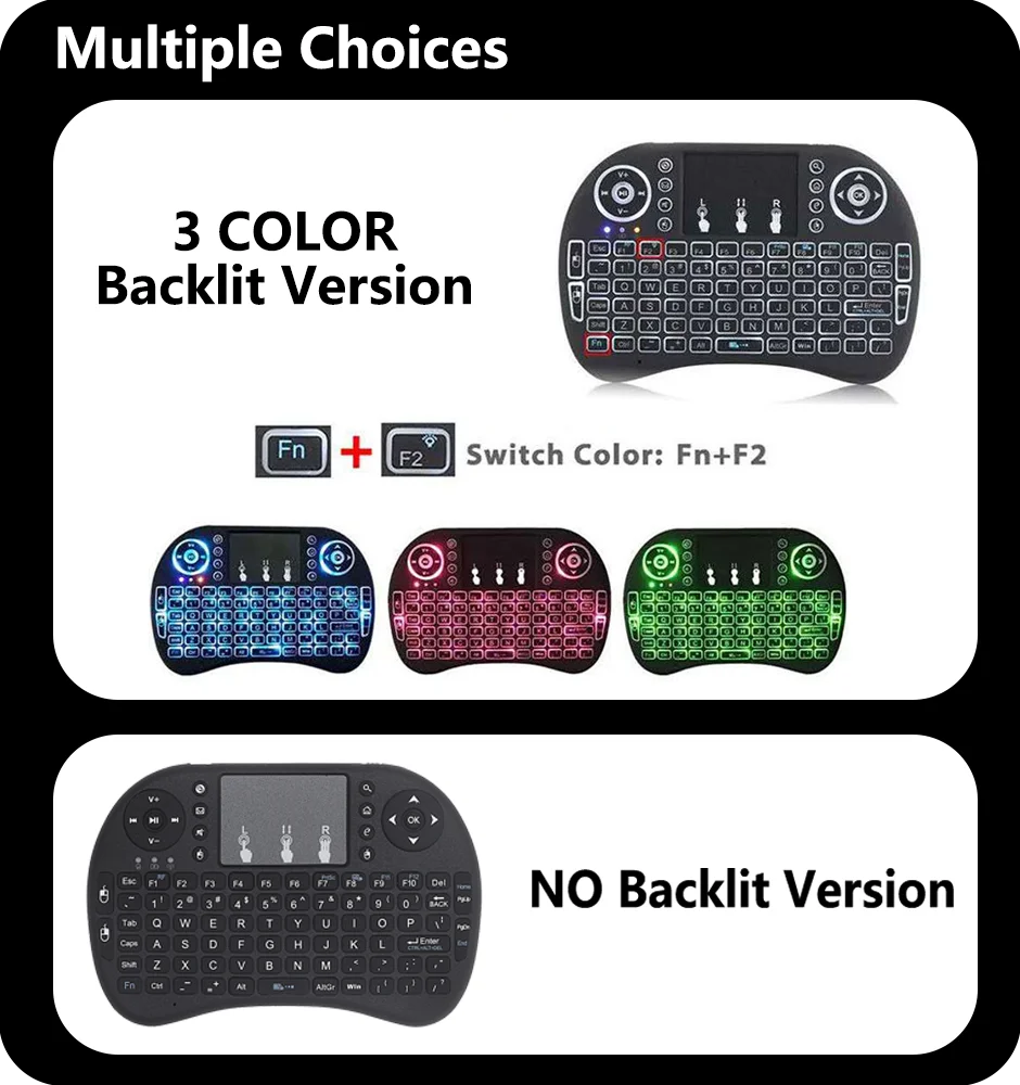 I8 Mini Keyboard Wireless 2.4G 3 COLOR Backlit English Air Mouse Remote Touchpad For Android TV Box PC
