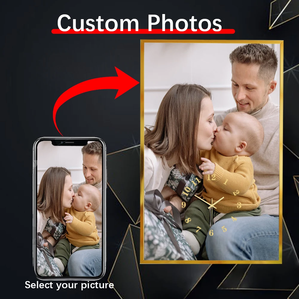

Send Photos to Customize Art Clock Digital Wall Clock Aluminum Alloy Frame 25X40CM Tempered Glass Clock Silent Clock Family Gift