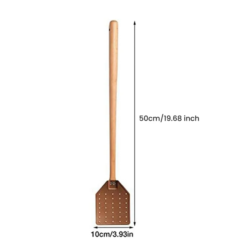 Y17A 2X PU Leather Fly Swatter Heavy Duty Manual Fly Swatter With Wood Handle,Durable Leather For Indoor Outdoor
