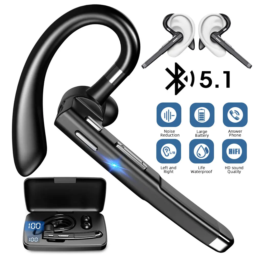 Bluetooth 5.1 Trucker Headset - Noise Cancelling Earpiece With Dual Mic For Clear Calls