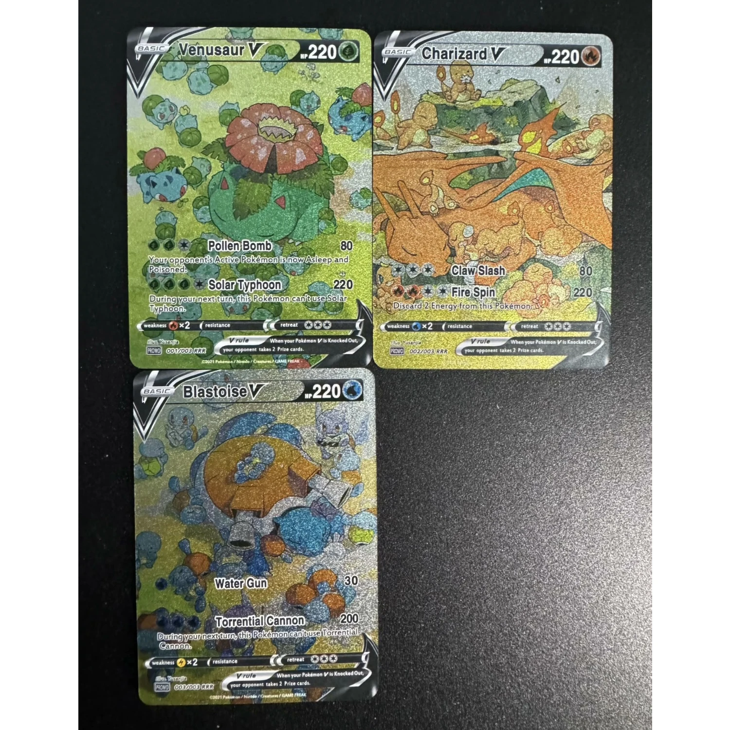 Diy Ptcg Charizard Venusaur Blastoise English Version Flash Card 3Pcs/set Self Made Classic Game Anime Collection Cards Gift Toy collectible card game toy