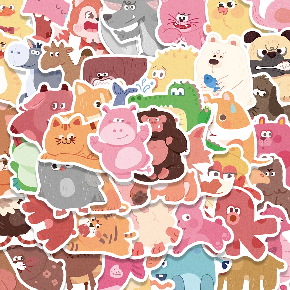 

50PCS Cute Animal Kindergarten Personalized Waterproof Sticker Decoration Handbook Computer Adhesive Graffiti Sticker Toy