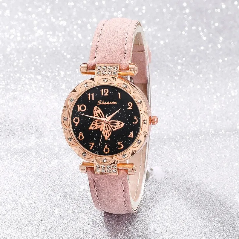 Pink Pearl Butterfly Watches for Women Fashion Rhinestone Casual Bracelet Watch Simple Female Clock Ladies Quartz Wristwatches women watches electronic watch