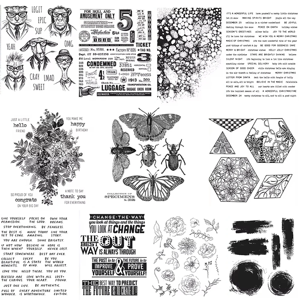 Clear Stamps Beautiful Flowers Butterfly/Insect Phrases Animals and Pets Stamp Set DIY Scrapbooking Paper Card Craft Making