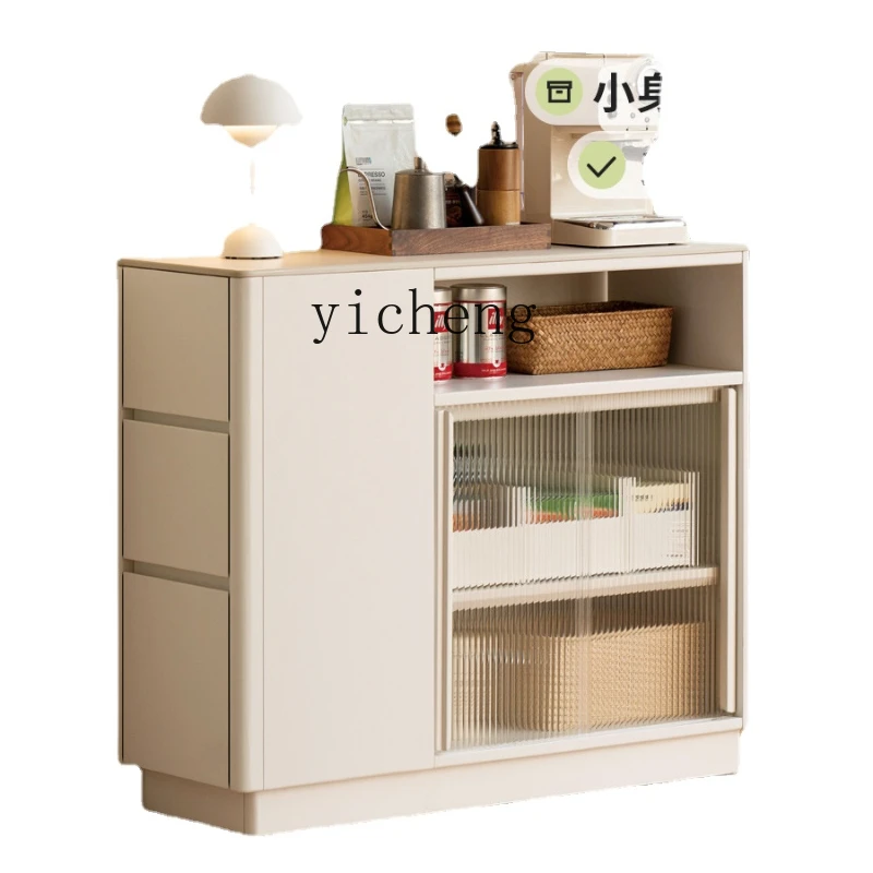

Zc Solid Wood Partition Sideboard Cabinet White Cream Style Stone Plate Tea Cabinet Wall Locker