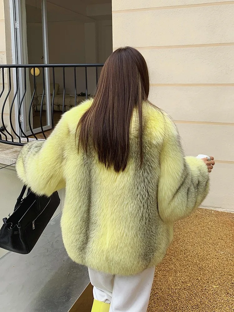 Natural Fox Fur Coat Round Collar Winter Fashion Women Whole Skin Genuine Fox Fur Jacket Thick Warm Fur Overcoat Luxury Female