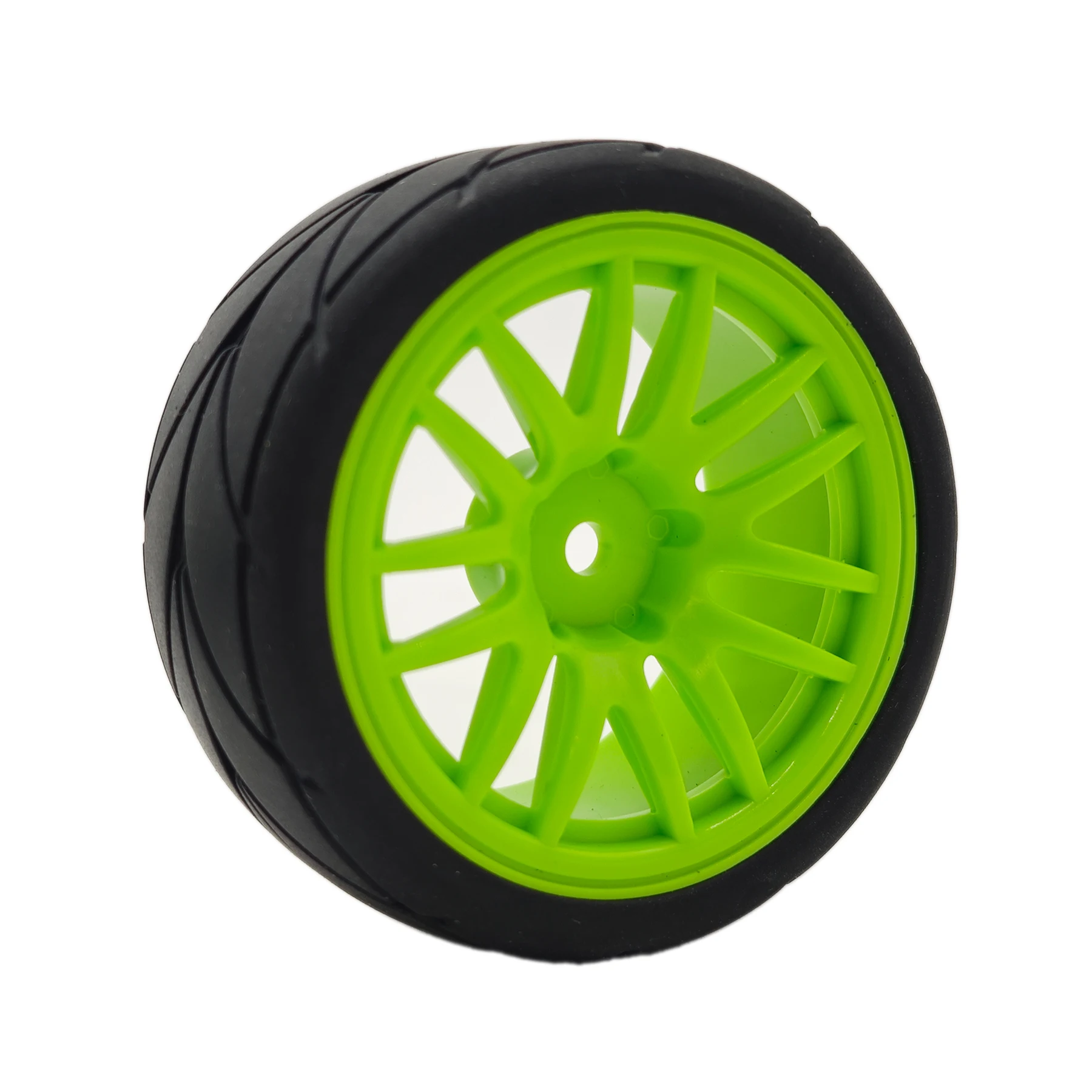 Pneus RC 1/10 65mm Route Caoutchouc Jantes Plastique 12mm Hex 4pcs