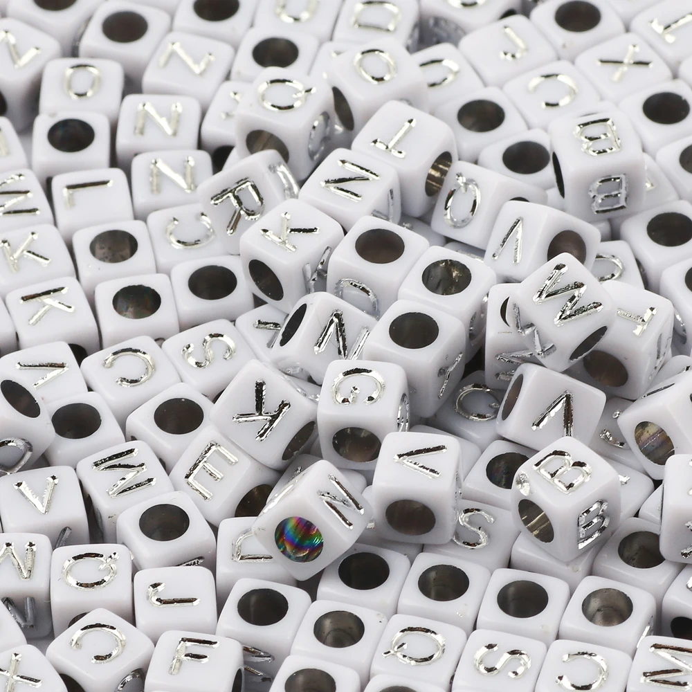 100 stücke 6mm Schwarz Gold Farbe Quadratischen Buchstaben Perlen Zufällig Gemischt Alphabet Acryl Lose Perlen Für DIY Schmuck Machen handwerk – Detail 13