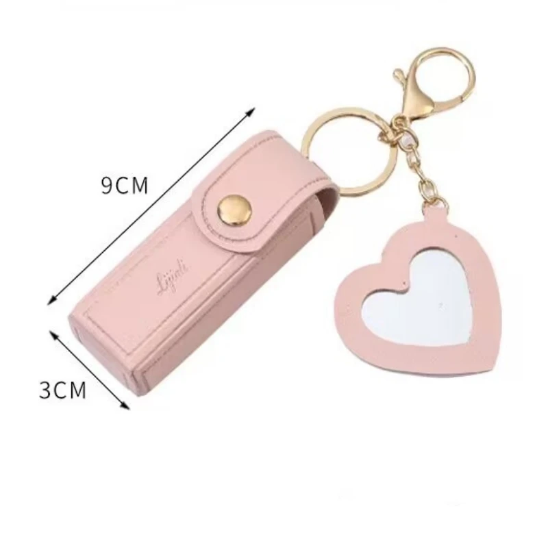 Lipstick Bag With Small Case Mirror For Travel Mini Portable Makeup Lipstick Holder Keychain Fashion Lip Balm Keyring Gift Pouch