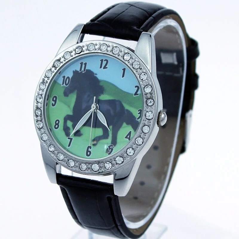 Kids Children Fashion Watches Quartz Leather Strap Wrist Watch Boys Girls Watches Cartoon Watches Horse Dial 2