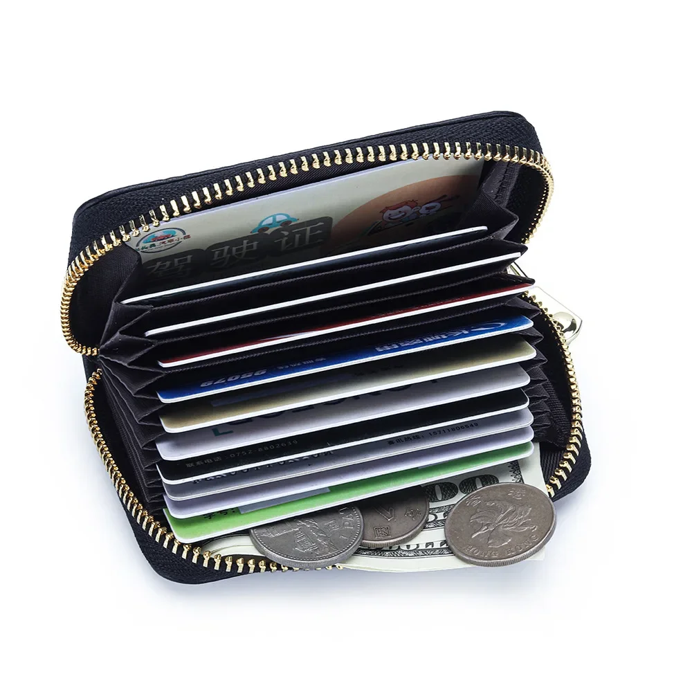 Sheepskin Credit Card Holder Small Wallet Business Cardholder Women Men Leather Zipper Around Organ Card Case