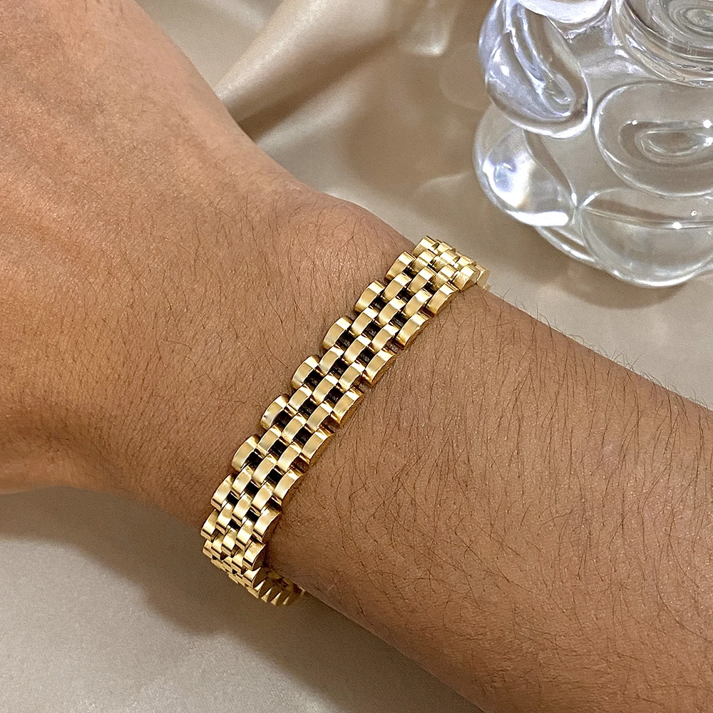 Beaded Men's Bracelet Greatera Five-layer 10mm Two Tone Stainless Steel Band Series Watch Chain Bangle Jewelry For Women