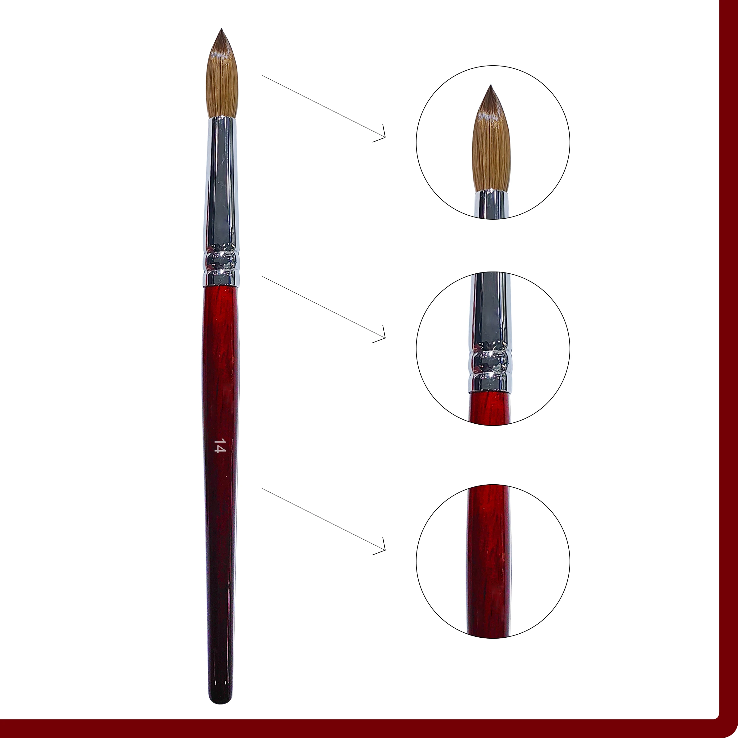 RolinStar SS quality 100% Kolinsky content Acrylic dipping powder red wood penholder Round Shaped nail brush mink durable 3