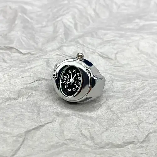 Kiss Jewelry Simple Silver Color Creative Quartz Watch Dial Finger Rings Couple Women Men Elastic Strap Metal Clock Ring Jewelry - Image 9