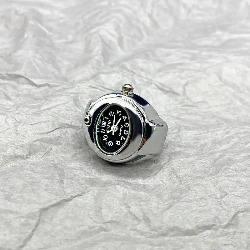 Kiss Jewelry Simple Silver Color Creative Quartz Watch Dial Finger Rings Couple Women Men Elastic Strap Metal Clock Ring Jewelry - Image 9