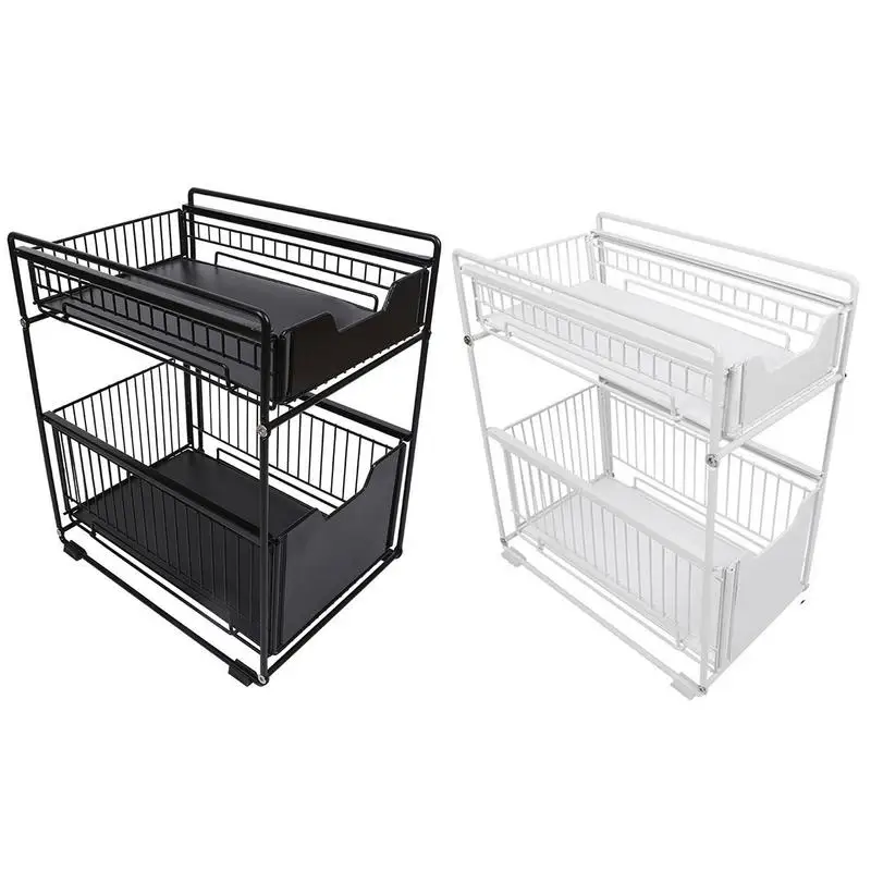 

Sliding Cabinet Basket 2 Tier Sliding Cabinet Basket Stackable Sundries Rack Kitchen Organizers Storage Basket With Drawers