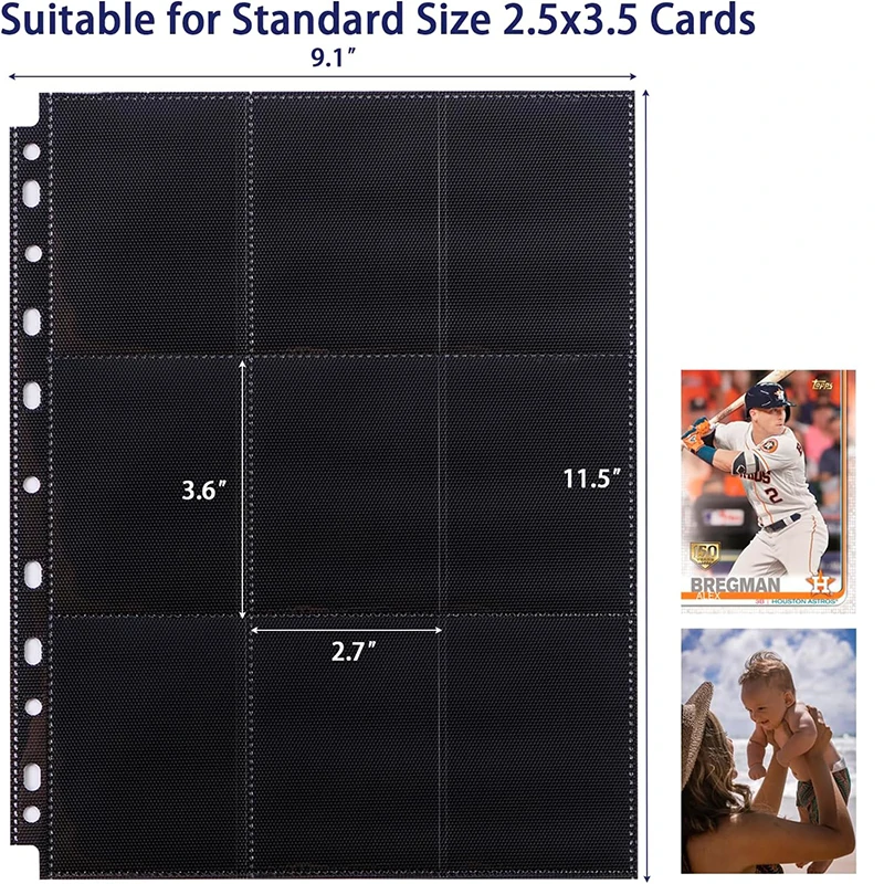 9 Pockets Pages Protector card protector idol card protector memory card protector Cards Game Baseball Cards Binder 11 Holes Double-Sided Card Sleeves Album Binder Sheets 50Pcs
