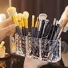 Drill pattern three compartments makeup brush organizer acrylic transparent pencil holder desktop eyebrow pencil lipstick storag 1