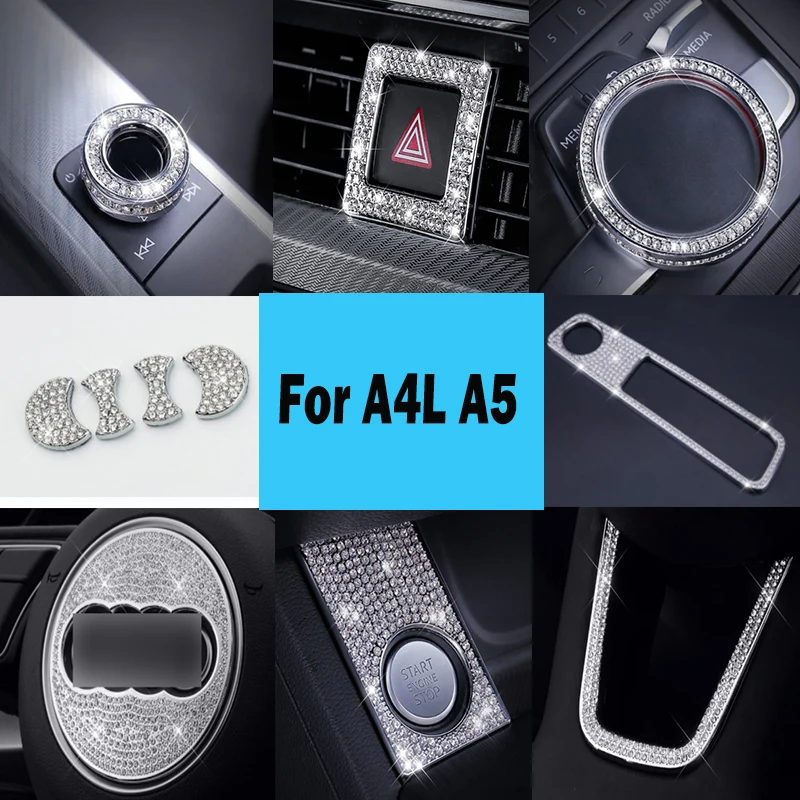 

Luxury Crystal Diamond Car Steering Wheel Emblem Interior Rhinestone For Audi A4L A5 2017 -23 Decoration Stickers Car Accessorie