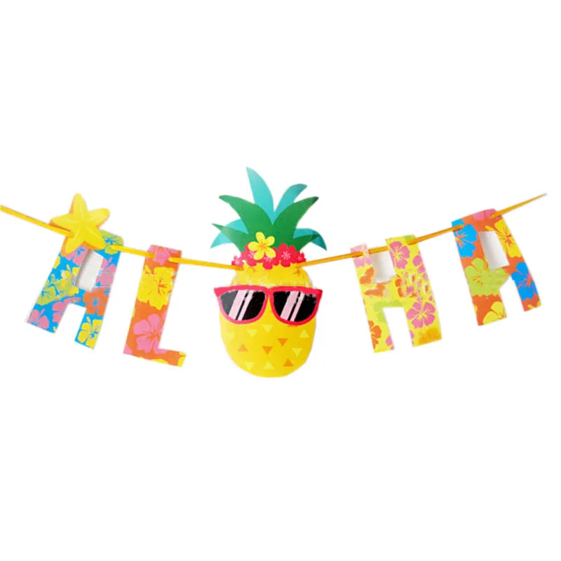

Funny Aloha Pineapple Banner Hawaiian Party Decor Cartoon Sunglasses Pineapple Garlands Happy Tropical Hawaii Aloha Party Decors