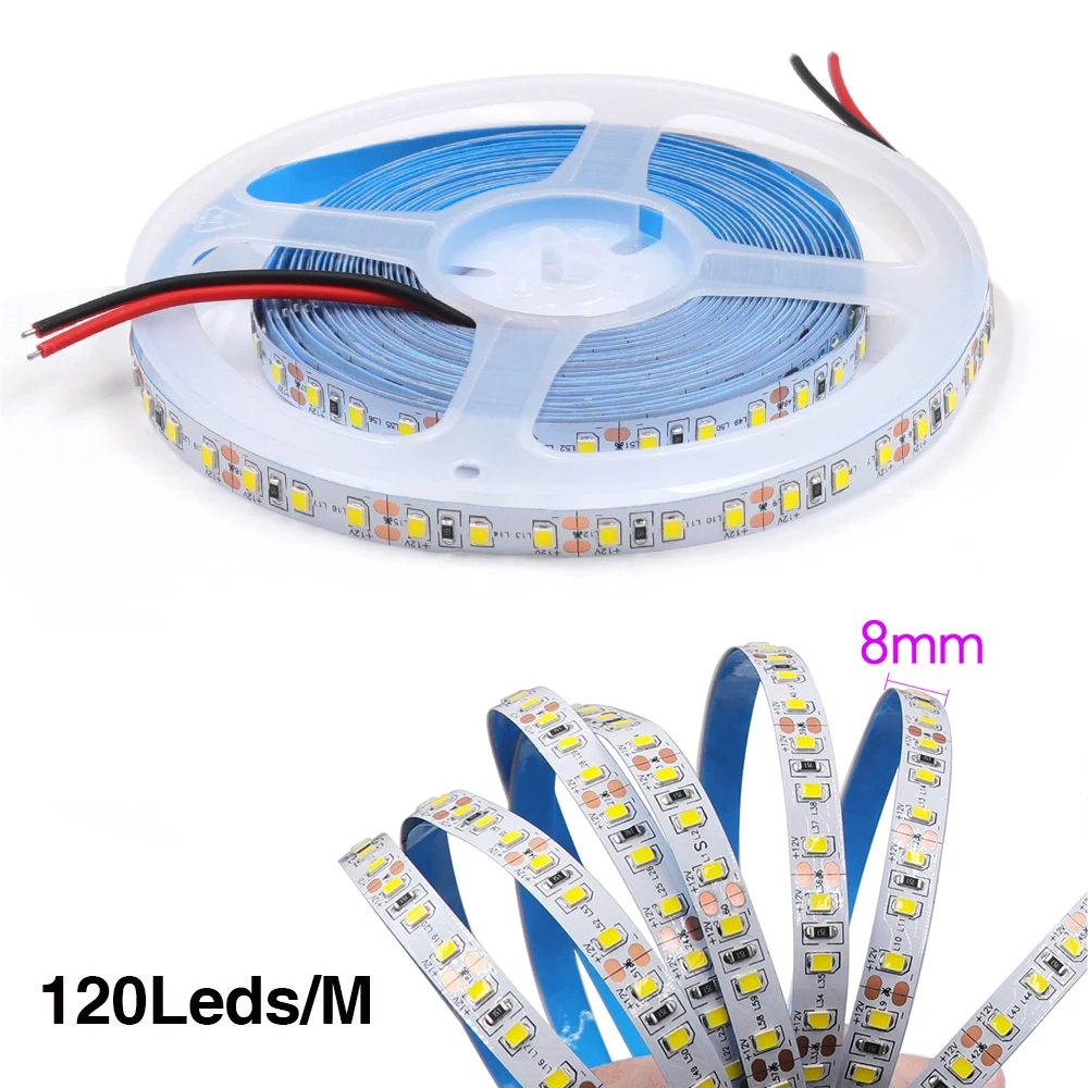 DC 12V LED Strip SMD 2835 120LEDs/M Red Blue Pink Yellow Ice Blue White Home Decor Flexible Ribbon Tape Rope Lights 5M/Roll