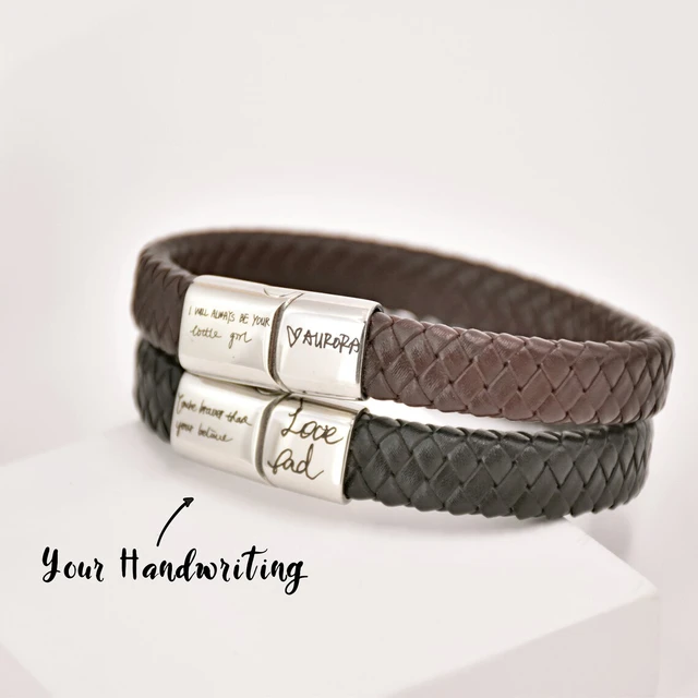Personalised Dark Brown Leather Bracelet with Stainless Steel Charm -  Auswara