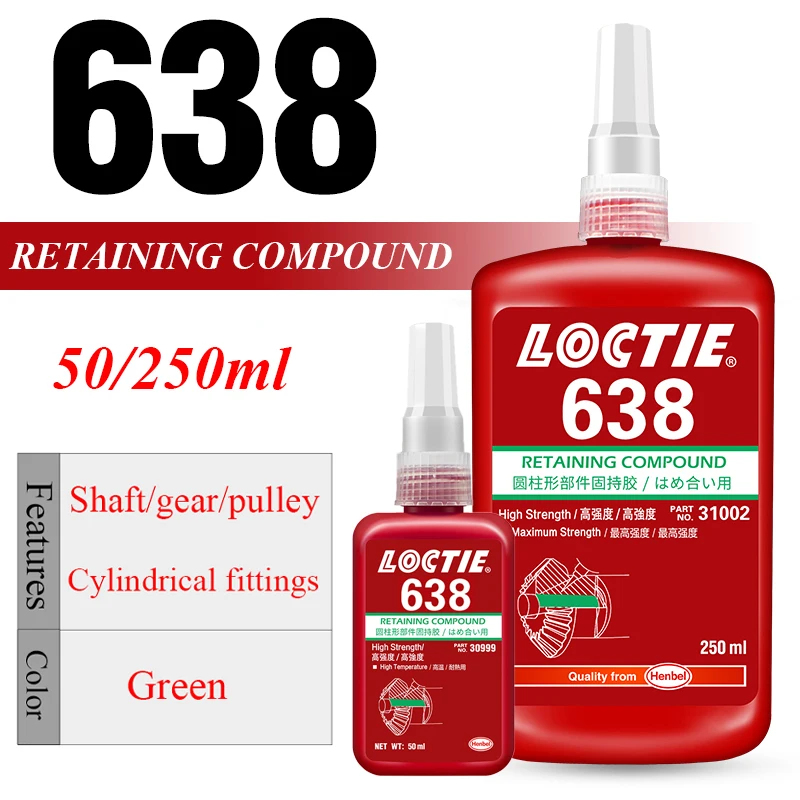 

250ml 50ml High Strength Loctite 638 Anaerobic Cylindrical Holding Glue RETAINING COMPOUND Used for Shaft Gear Pulleys Adhesive
