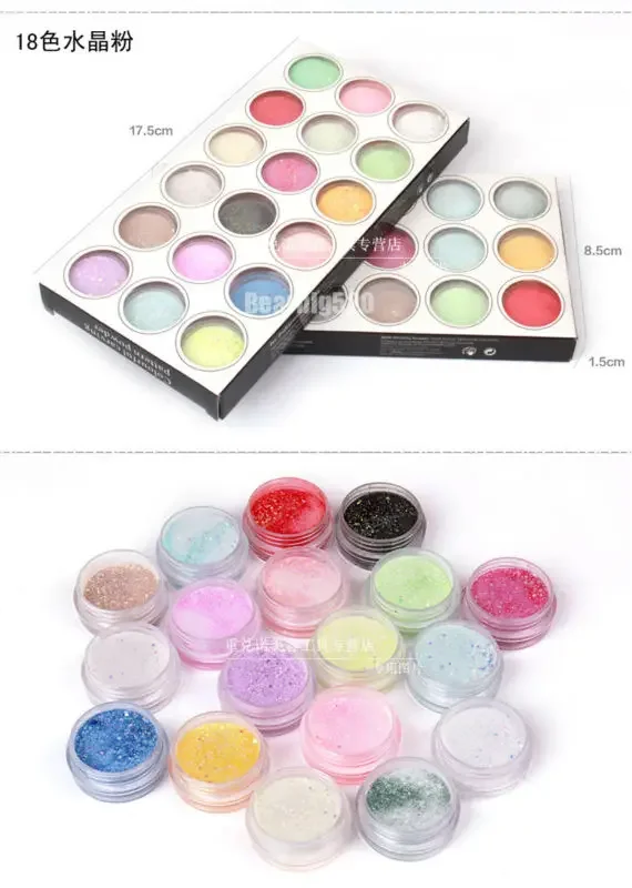 Nail Gel Nail Art Acrylic Powder Colors Set 18 for UV Gel Tips Clear