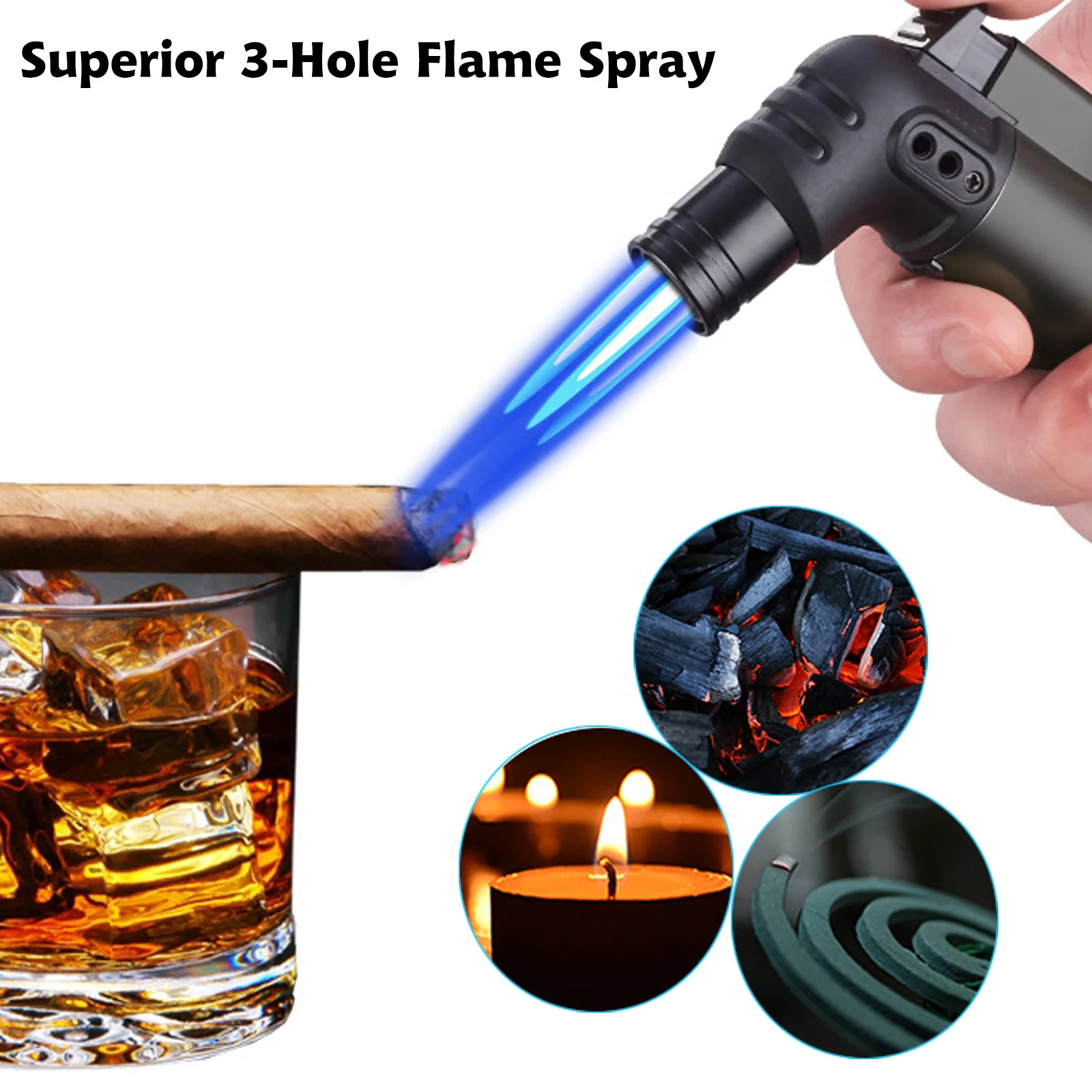 2pcs/Set Triple Jet Flame Torch Lighter Bend Head Design Refillable Butane Gas Jet 3 Flame Windproof for Gifts(Without Butane) butane gas lighter cigarette lighter