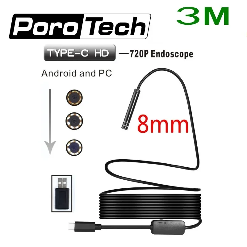 

3m hard Cable 8mm Lens Type-c Interface Android phone and PC OTG Endoscope Camera Waterproof Borescope Inspection Camera