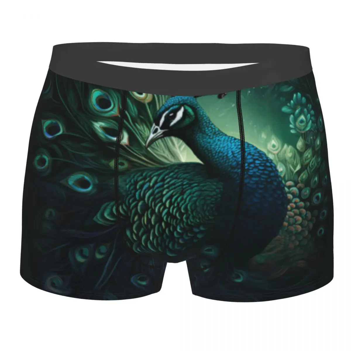 

Мужские боксеры, сексуальное нижнее белье, Мягкие Длинные боксеры, шорты с рисунком павлина