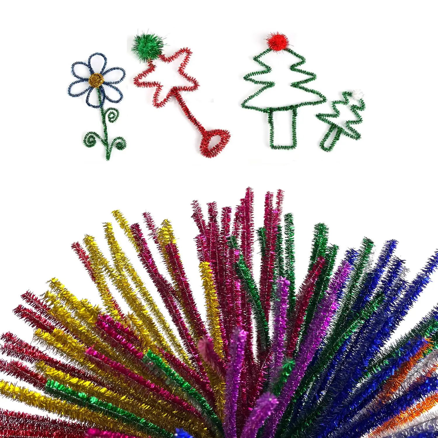 Glitter Pipe Cleaners 300Pcs 10Colors for Creative Crafts Decorations Chenille Stems