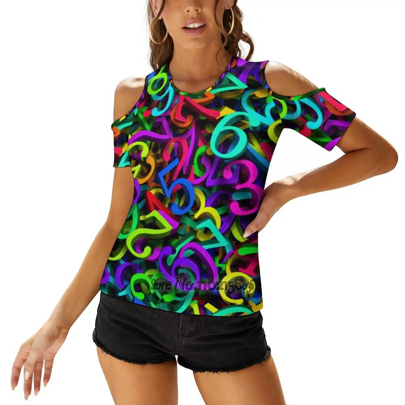 Numeri Stile Sexy T-Shirt Casual Top Pullover Donna Top Back Allacciatura Magliette Numeri Numero 1 Numero 2 Numero 3
