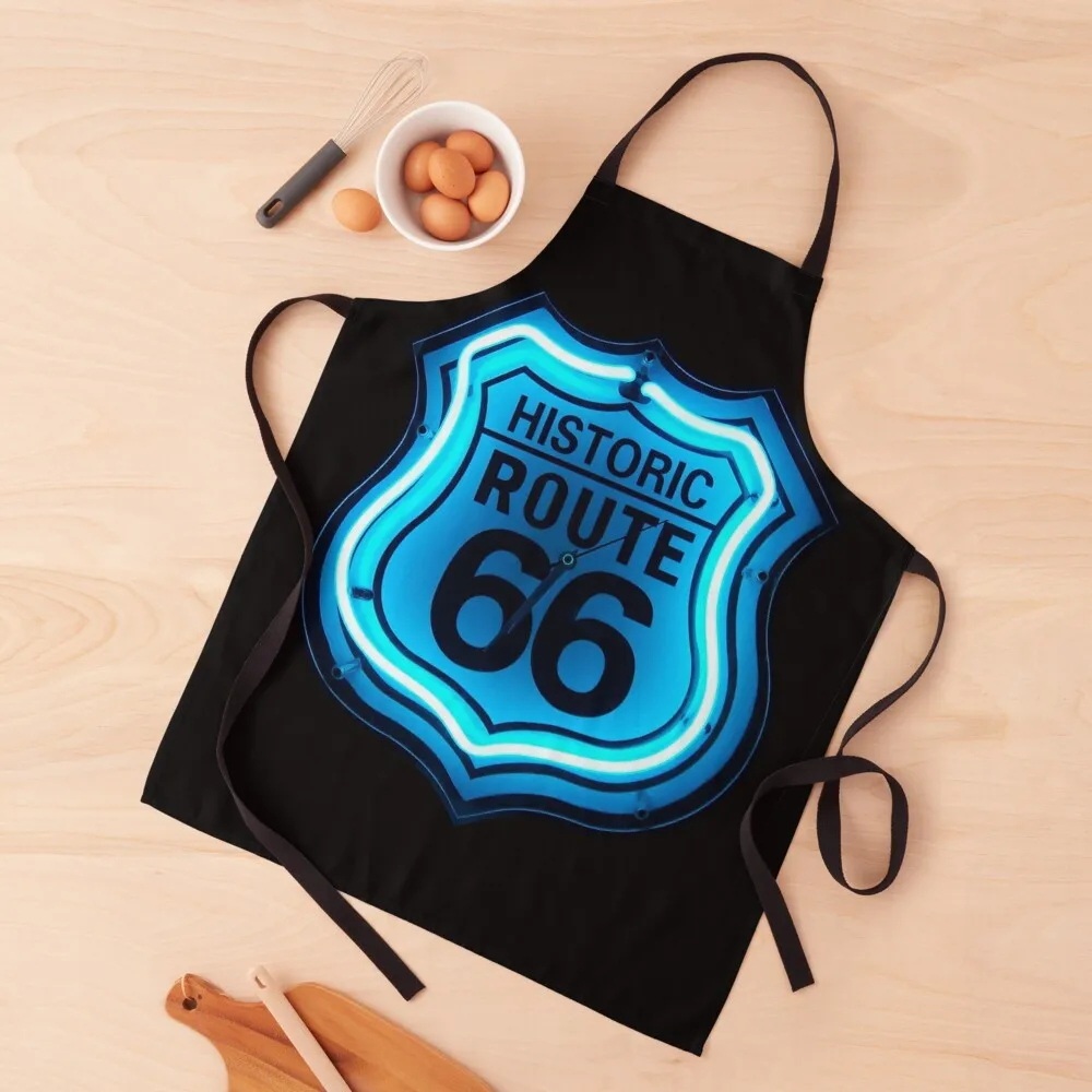 Historic Route 66 Blue Neon Sign Apron For Nail Stylist Kitchens For Men with pockets kitchen clothes for men Apron