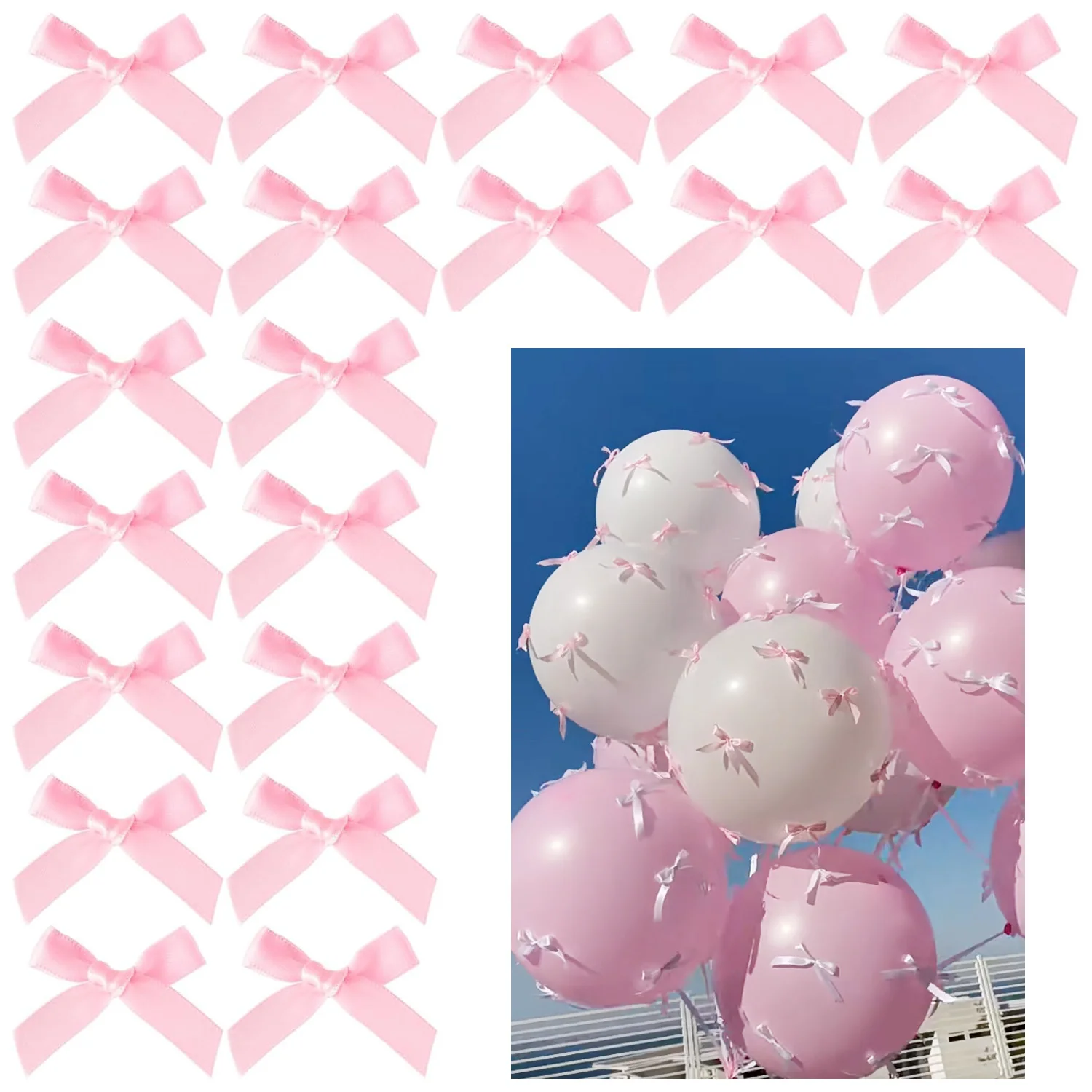 20/40pcs Ribbon Small Bow Black, Pink, Red, Purple Balloon Decoration for Girls DIY Handmade Birthday Party Gift Box Decoration