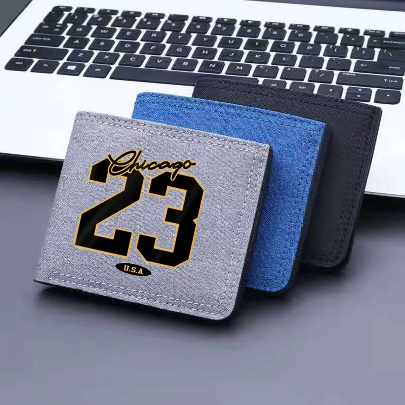 New 23 USA Art Letter Design Print Men's Short wallet With ID Window and Card Slots Purs Fashion Small Wallets