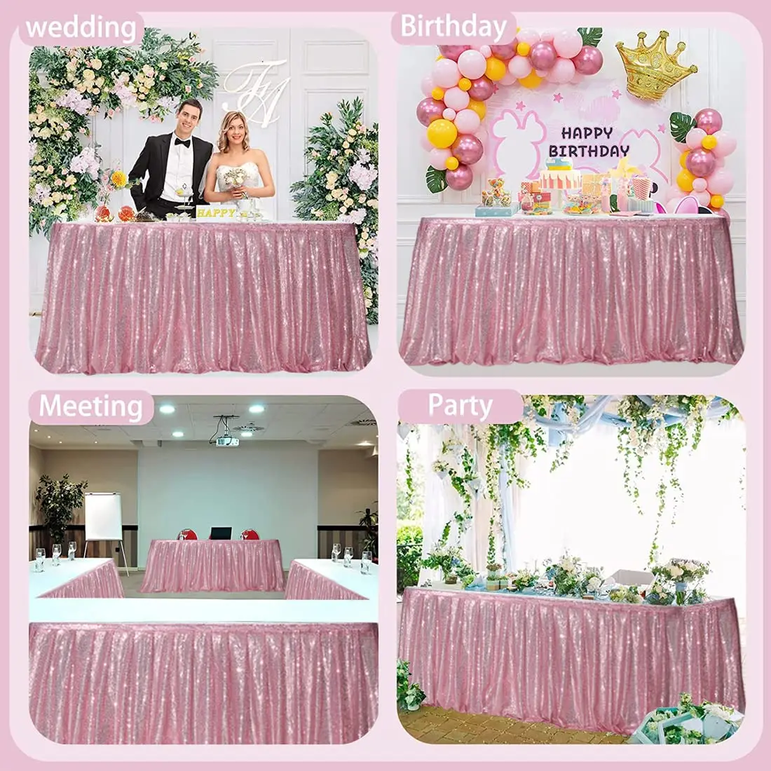 Sequin Table Skirt Pink Table Skirts Wavy Ruffle Sparkly Cover Skirt Tables Bridal Shower Birthday Party Display