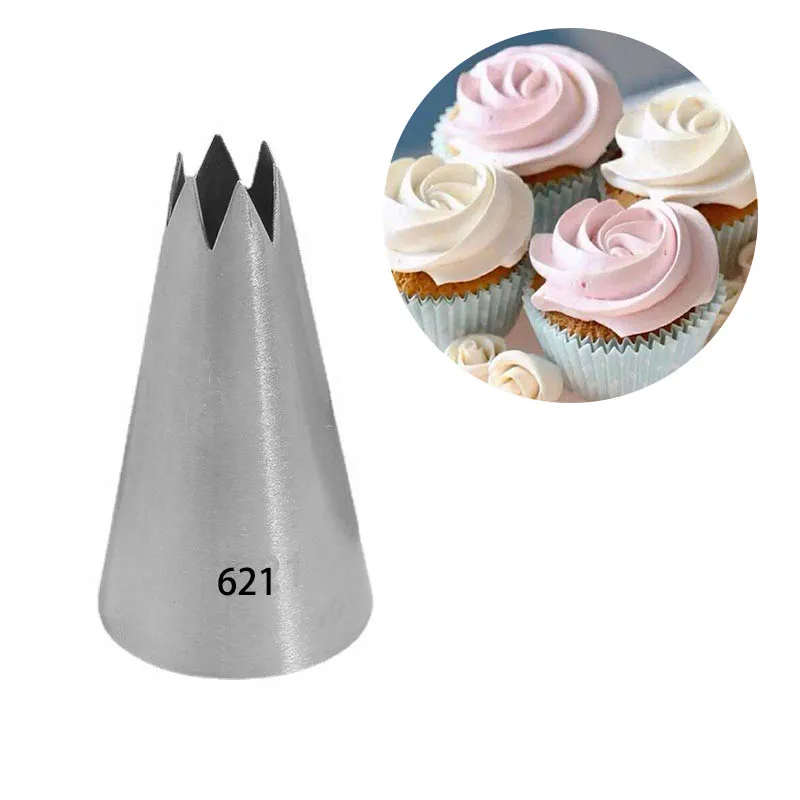 

#621 Open Star Piping Nozzle Confectionery Cake Decorating Stainless Steel Icing Nozzles Cream Pastry 6 Teeth Tip Baking Tools