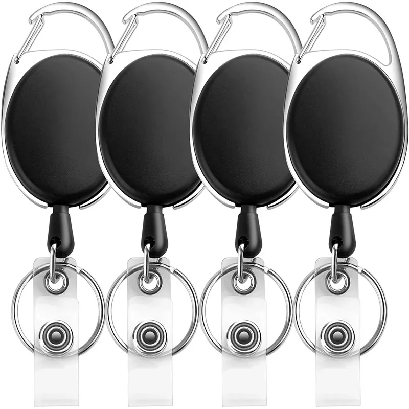 Retractable Badge Holder with Carabiner Reel Clip and Key Ring for Staff Hospital Doctor Access Pass ID Card Key Keychain Holder