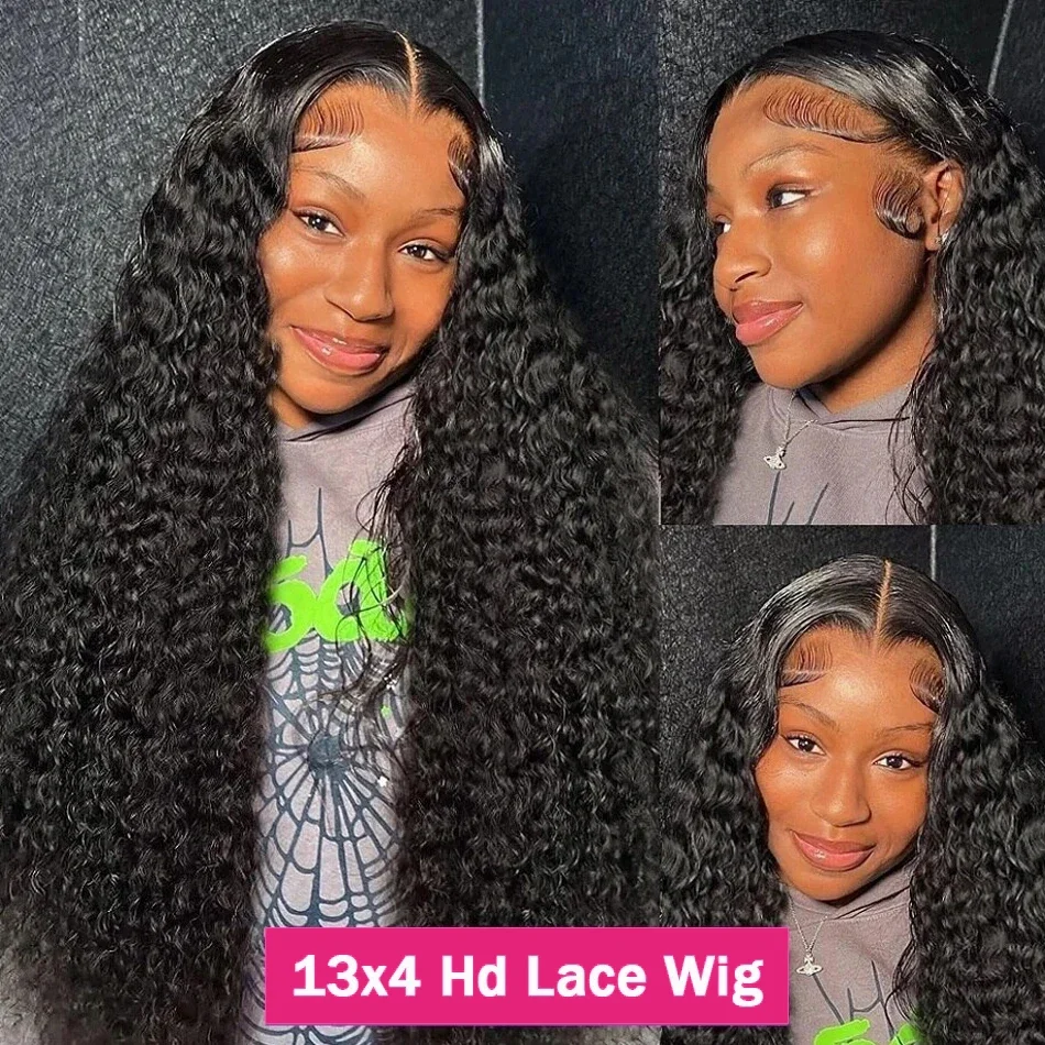 Human hair wig 250% Deep Wave 13x6 HD Lace Frontal Brazilian Curly For Women Pre Plucked 34 Inch