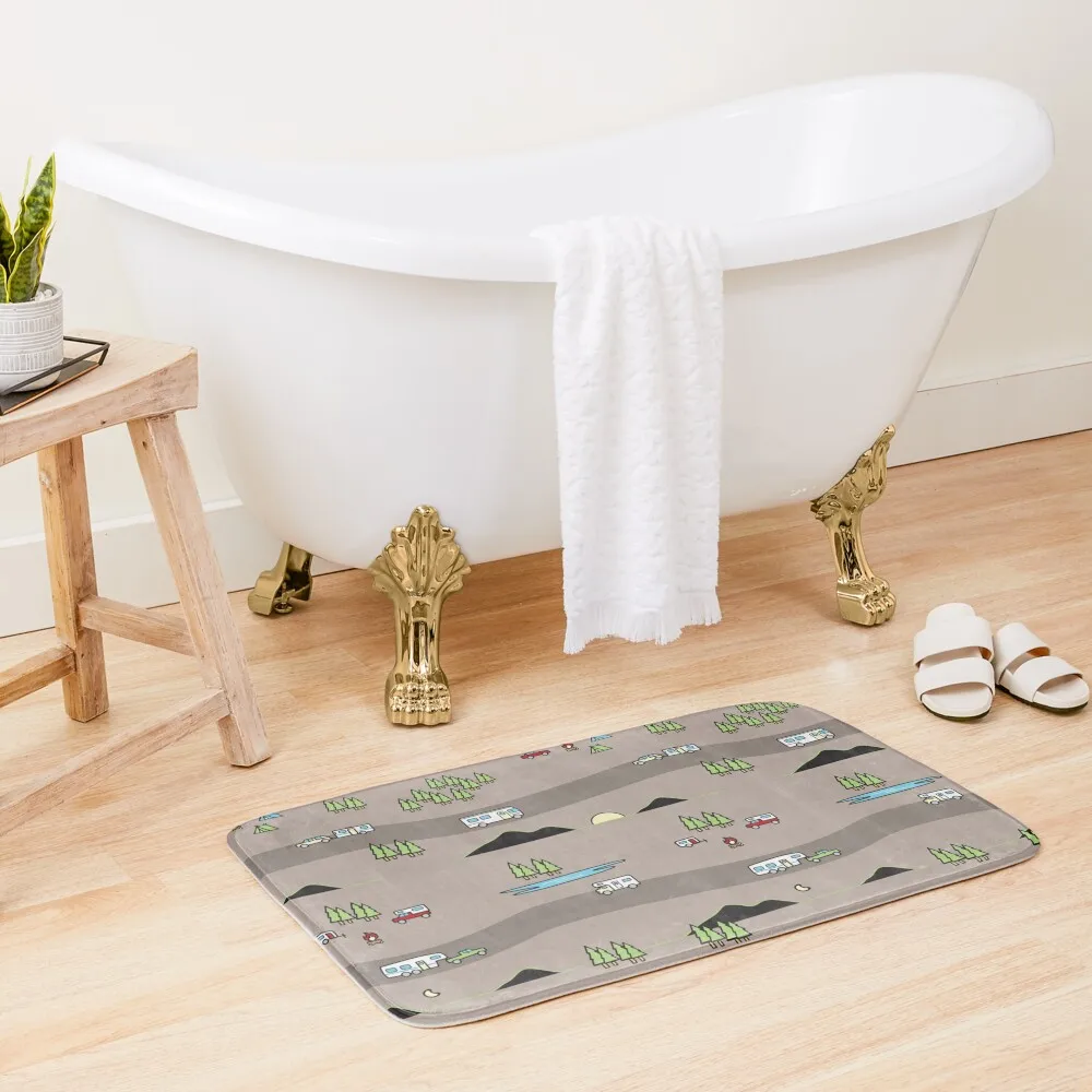 

RVs on the Road - Fun Pattern for Campers Bath Mat Bathroom Rug Showers Absorbent Rug Bathroom Rugs Mat