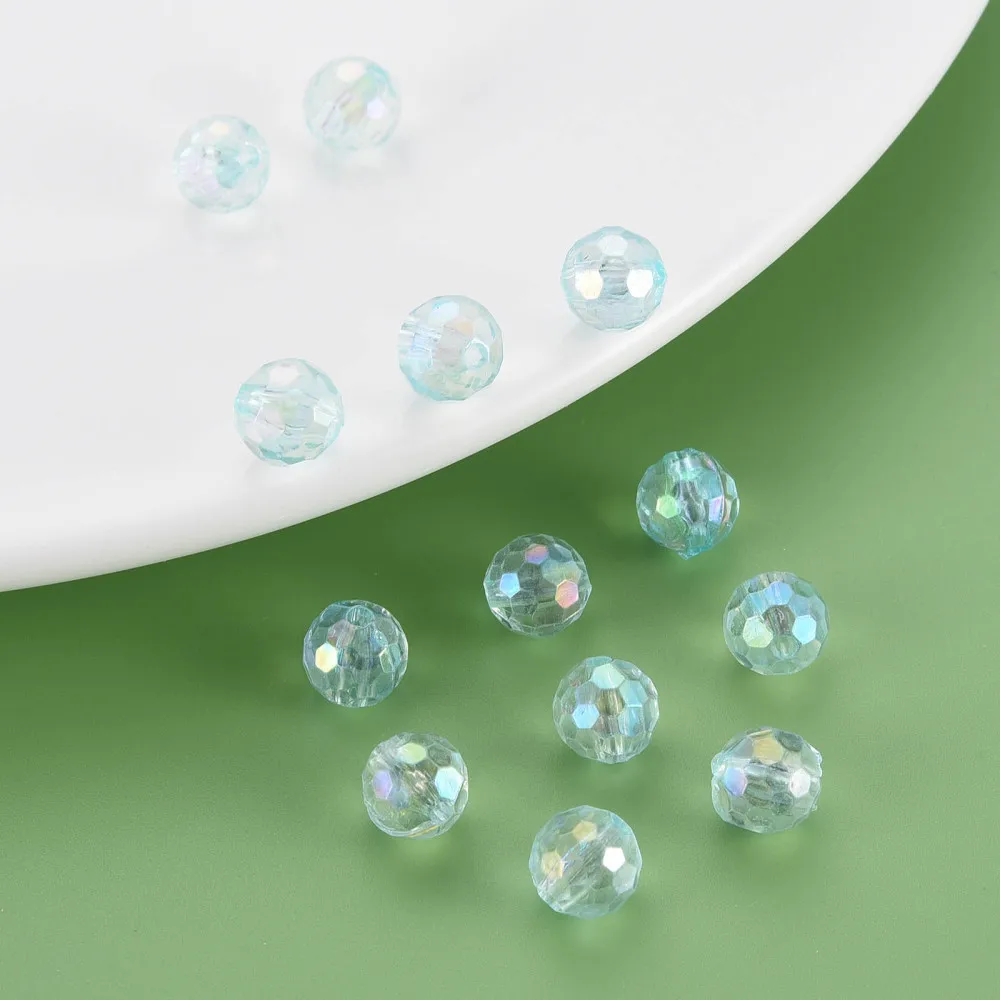 500g Transparent Acrylic Beads AB Color Round Faceted Deep Sky Blue 8mm Hole: 1.6mm about 1810pcs/500g