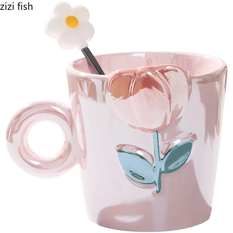 LPAMABA Tasses en Céramique Irrégulières avec Soucoupe et Cuillère